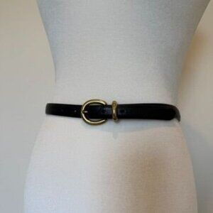 Brooks Brothers Black Leather Gold Oval Buckle Belt Size Small